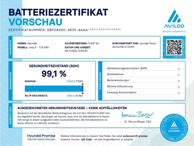 Fahrzeugabbildung Hyundai IONIQ 6 77,4kWh 2WD UNIQ HUD Navi Digitales Cockpit Memory Sitze Soundsystem Bose