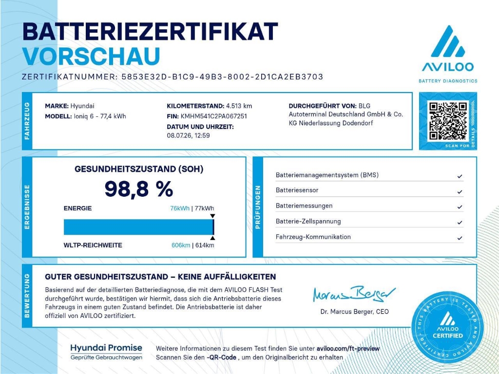 Fahrzeugabbildung Hyundai IONIQ 6 77,4kWh 4WD UNIQ Digi-Spiegel HUD Navi Digitales Cockpit Memory Sitze Soundsystem Bose