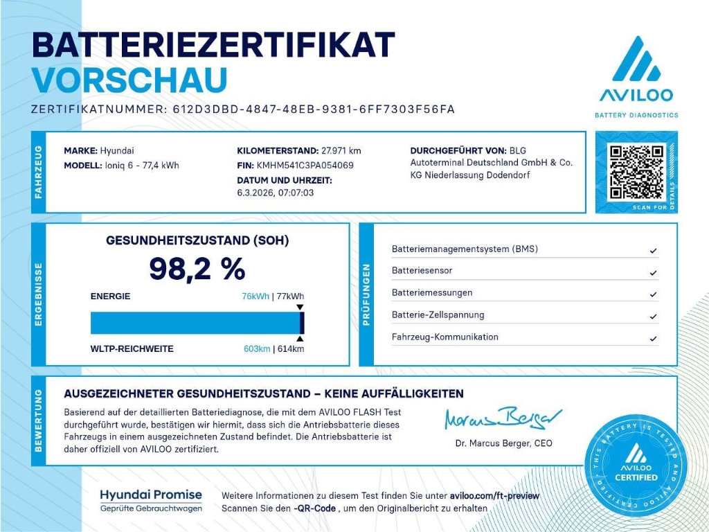 Fahrzeugabbildung Hyundai IONIQ 6 77,4kWh 4WD UNIQ 20LM Schiebedach HUD Navi Digitales Cockpit Memory Sitze Soundsystem