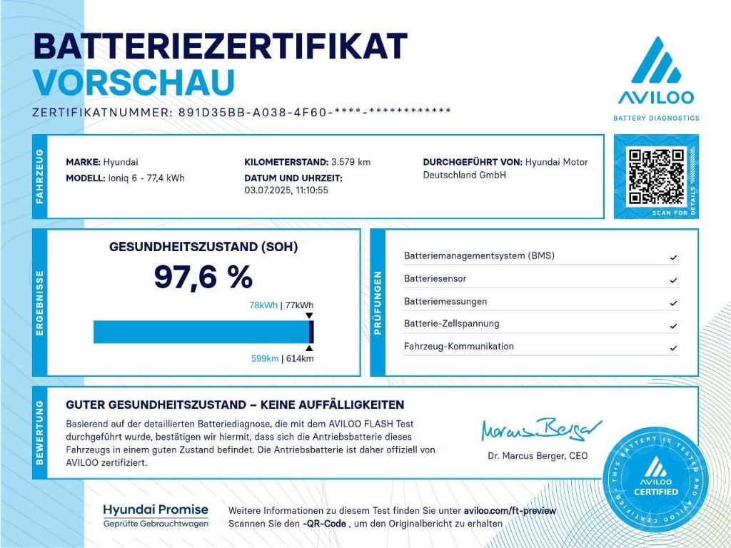 Fahrzeugabbildung Hyundai IONIQ 6 77,4kWh 4WD UNIQ 20LM HUD Navi Digitales Cockpit Memory Sitze Soundsystem