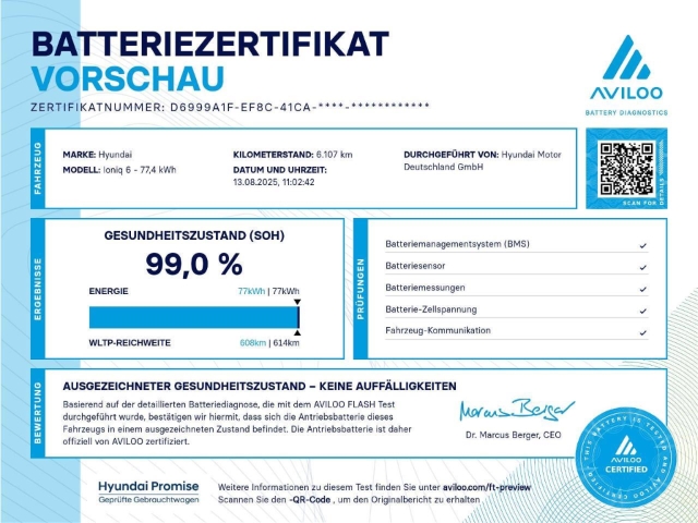 Fahrzeugabbildung Hyundai IONIQ 6 77,4kWh 2WD UNIQ Digi-Spiegel HUD Navi Digitales Cockpit Memory Sitze Soundsystem